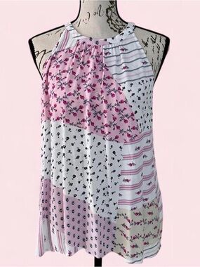Flowy Halter Neck Floral Patchwork Sleeveless Swing Top
